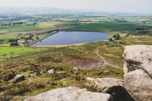 Embsay reservoir viewed from the summit of Embsay Crag. Embsay Moor – Wild Camp #016